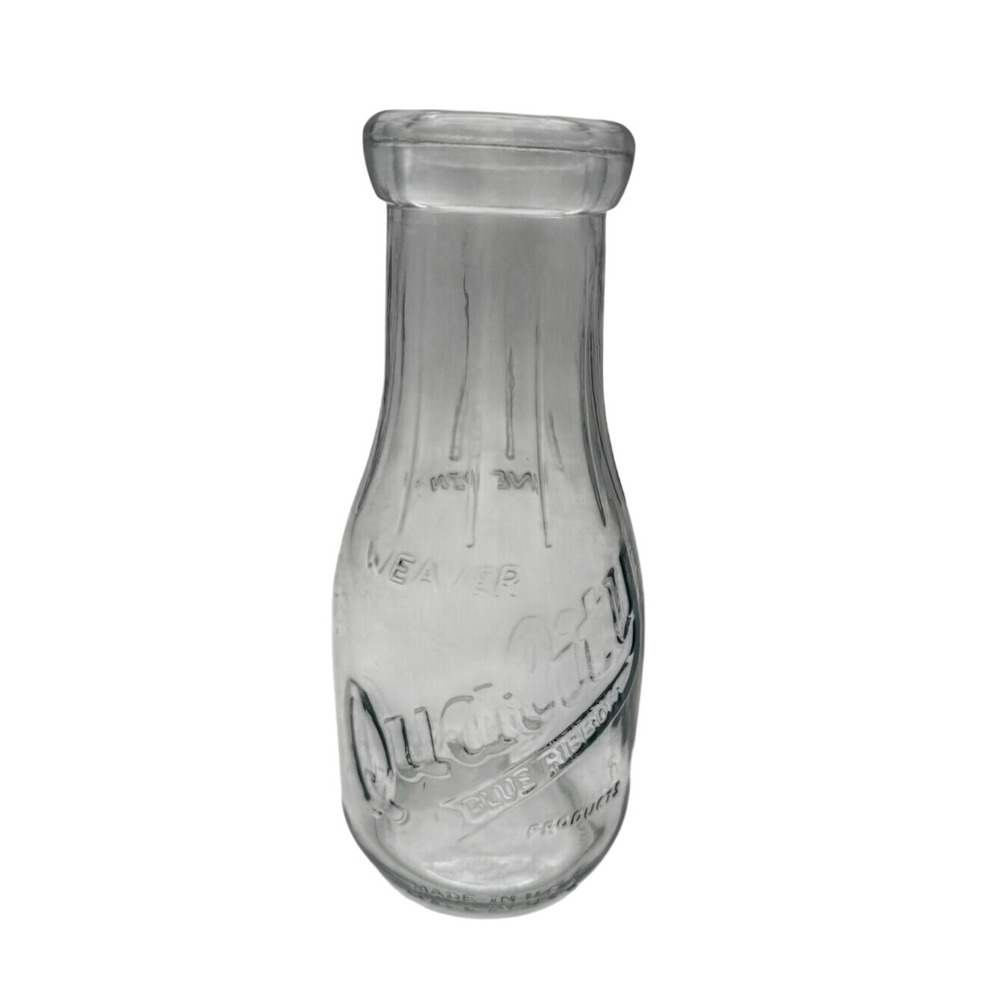 Clear Vintage Glass Milk Bottle "Weaver Quality Blue Ribbon"